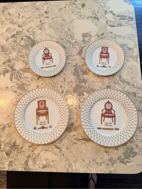Limoges White, Pink and Gold Chair Motif Dessert Plates
